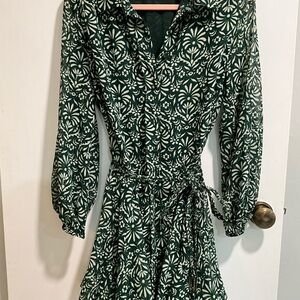 Zara Green and White Long Sleeve Dress